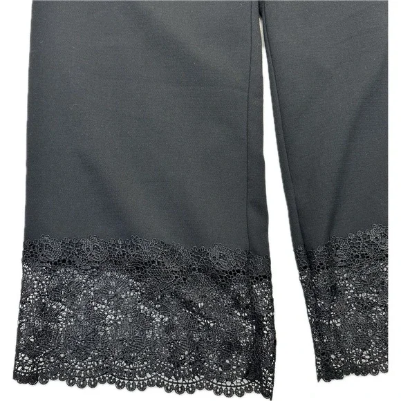 Ann Taylor Factory Womens Black Lace Hem Cropped Wide Leg Pants Size 14 Spring - Picture 2 of 8